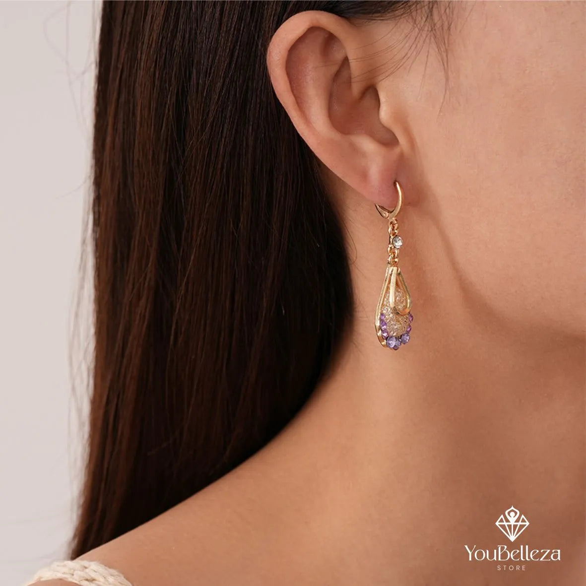 Aretes Gota de Lujo Morado