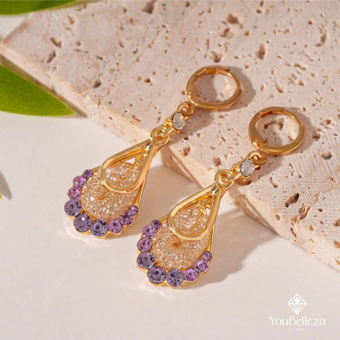 Aretes Gota de Lujo Morado