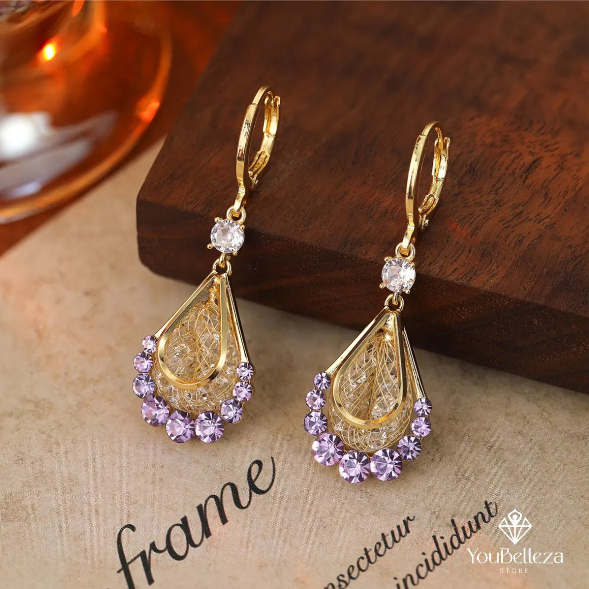 Aretes Gota de Lujo Morado