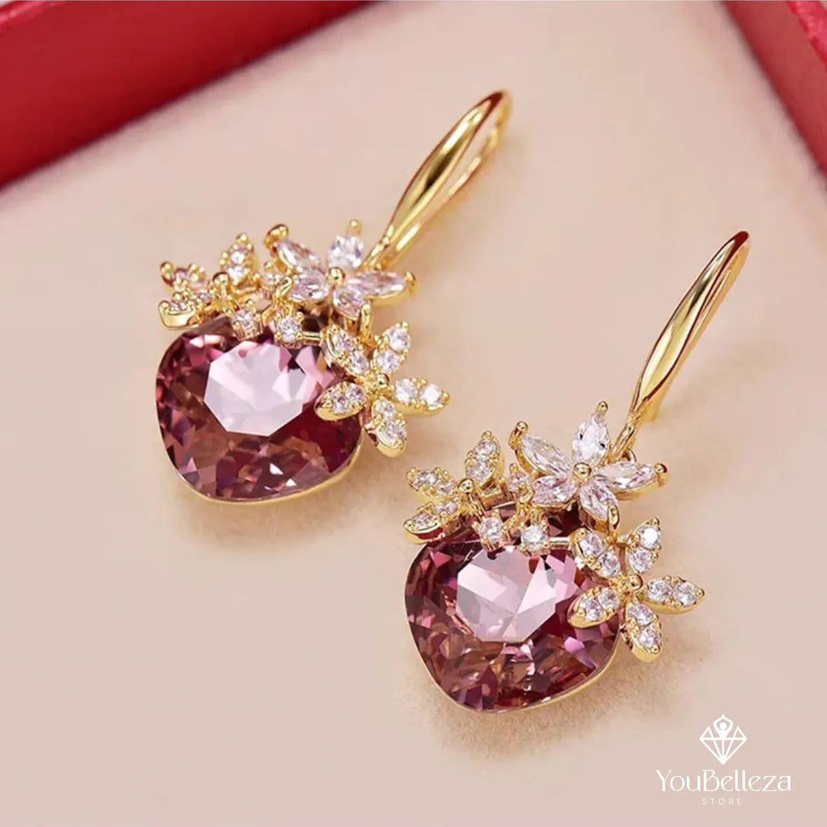 Aretes Flores de Circón Púrpura